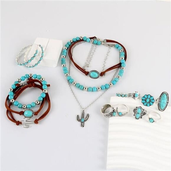 16 Pcs Western Jewelry for Women Bohemian Set, Boho Pendant Faux Turquoise - Picture 7 of 8